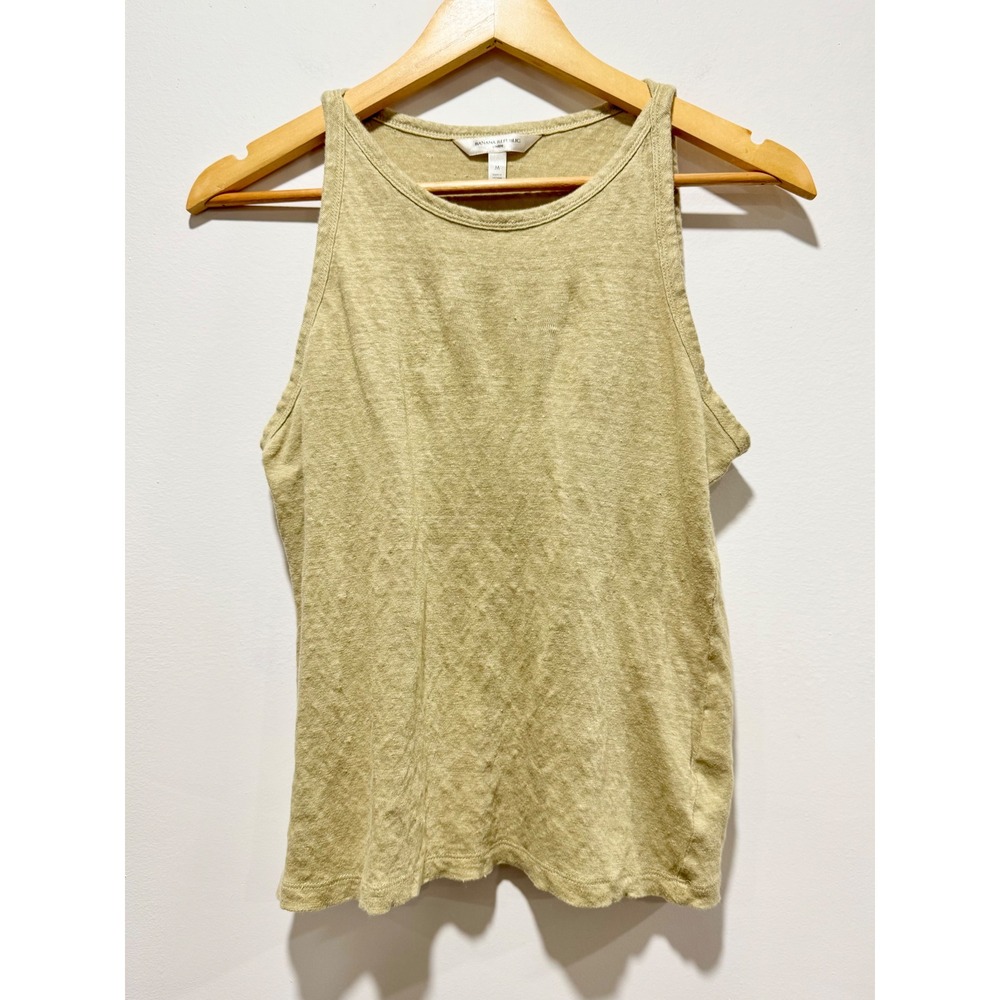 Banana Republic Women Camel Beige 100% Linen Tank Top Sleeveless Crew Neck M